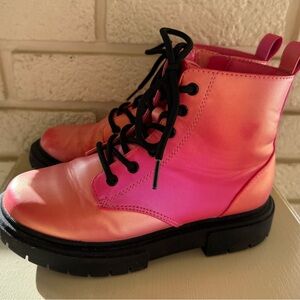 Pink and Orange Lace-Up Boots w/side zip
